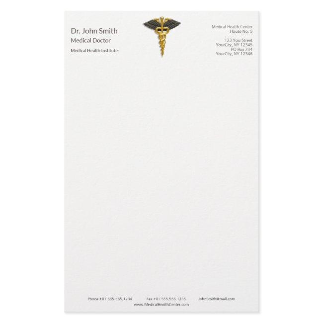 Elegant Gold Caduceus Black Wings Medical Classy Stationery
