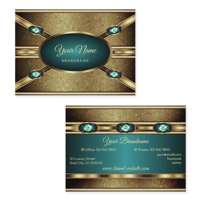 Elegant Gold Effects Teal with Faux Rhinestones