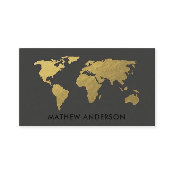 ELEGANT GOLD FAUX BLACK WORLD MAP PERSONALIZED