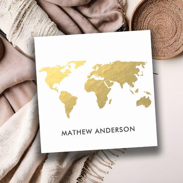 ELEGANT GOLD FAUX KRAFT WORLD MAP PERSONALISED SQUARE