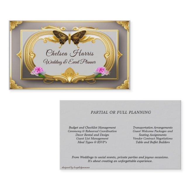 Elegant Gold Filigree Beautiful Butterfly & Roses