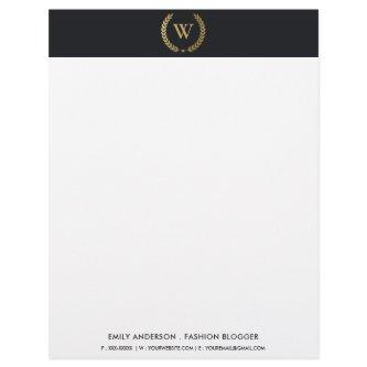 ELEGANT GOLD FLORAL LAUREL WREATH INITIAL MONOGRAM LETTERHEAD