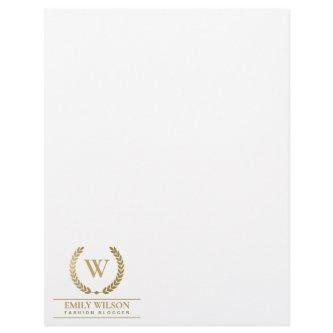 ELEGANT GOLD FLORAL LAUREL WREATH INITIAL MONOGRAM LETTERHEAD