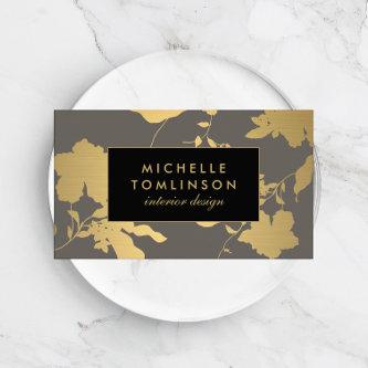 Elegant Gold Floral Pattern Gray Designer