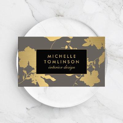 Elegant Gold Floral Pattern Gray Designer