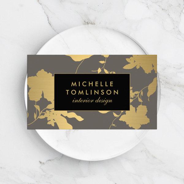 Elegant Gold Floral Pattern Gray Designer