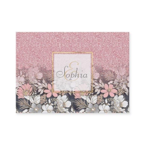 Elegant Gold floral pink Gradient Glitter Image