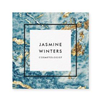 Elegant gold foil blue marble watercolor minimal square