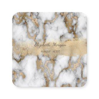 Elegant Gold Foil Brush Stroke,White Marble Square