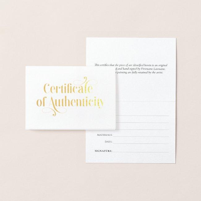 Elegant Gold Foil Certificate of Authenticity Foil Card