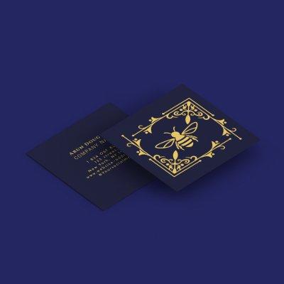 Elegant Gold Foil Logo Bee On Navy Blue  Square