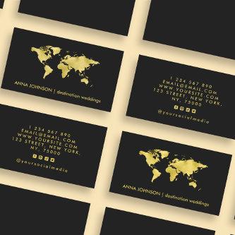 Elegant Gold Foil World Map Global Travel Agent