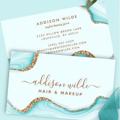 Elegant Gold Glitter Aqua Marble Agate Modern Chic