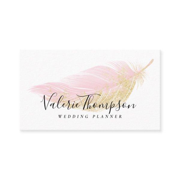 Elegant gold glitter blush pink feather modern