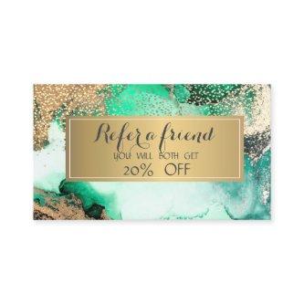 Elegant Gold Glitter,Frame Green Marble Referral Card
