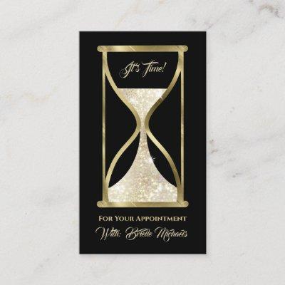 Elegant Gold Glitter Hourglass Hair and Makeup Appointment Card