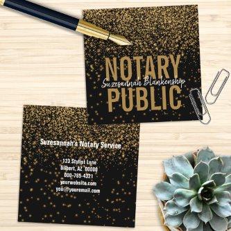 Elegant Gold Glitter On Black Custom Notary Square