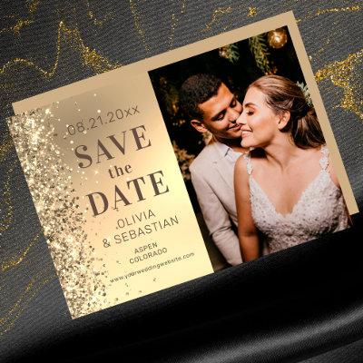 Elegant Gold Glitter Photo Wedding Save The Date