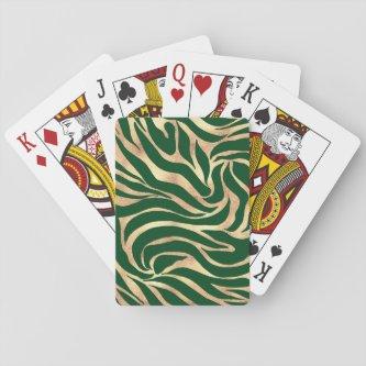 Elegant Gold Glitter Zebra Green Animal Print Playing Cards