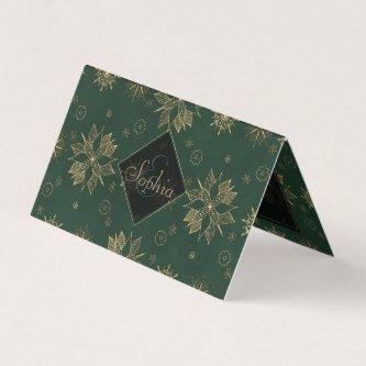 Elegant Gold Green Poinsettias Snowflakes Design