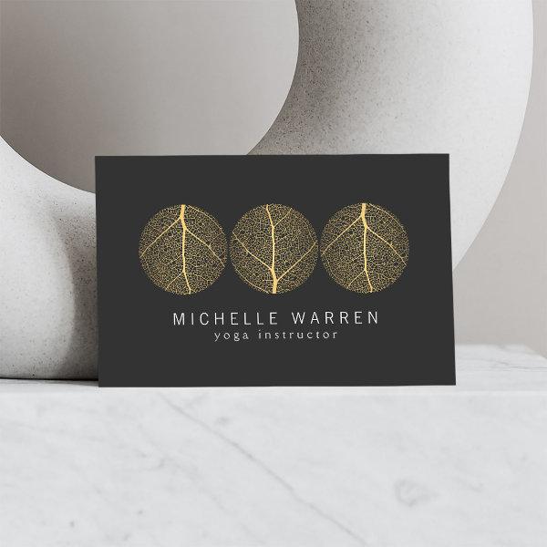 Elegant Gold Leaf Trio Logo on Dark Gray