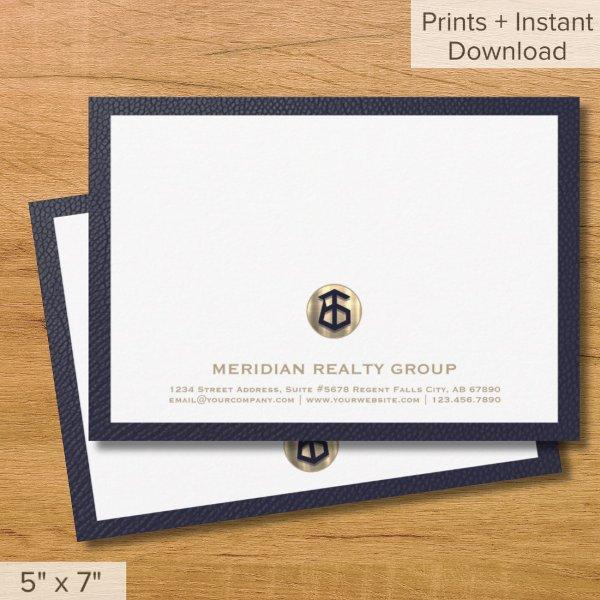 Elegant Gold Logo Real Estate 5x7 Note Cards