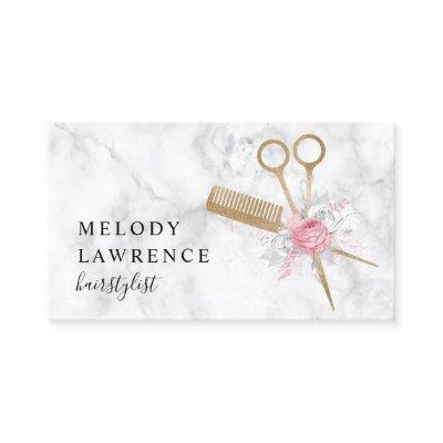 Elegant gold marble scissors & comb hairstylist