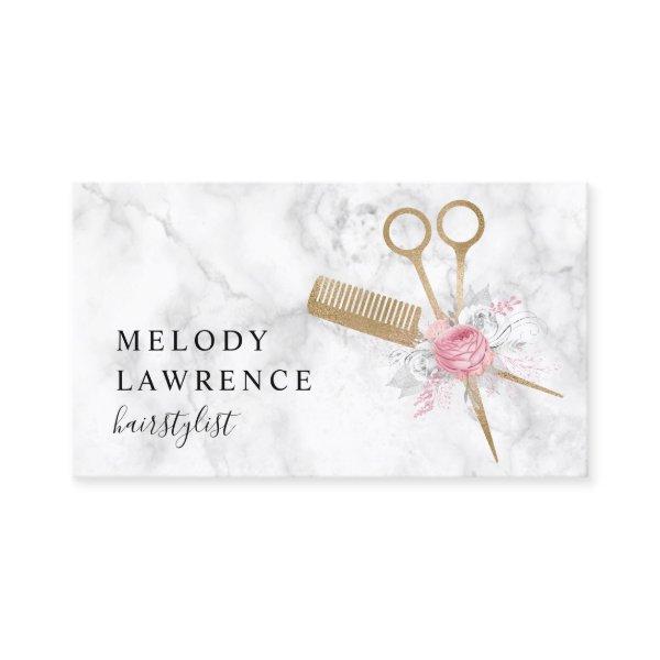 Elegant gold marble scissors & comb hairstylist