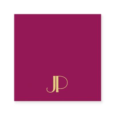 Elegant Gold Monogram Template Modern Viva Magenta Square