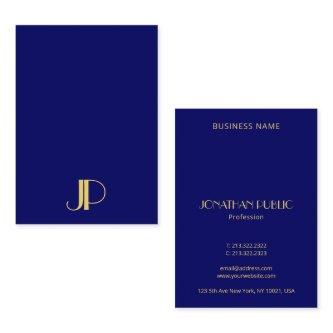 Elegant Gold Monogram Template Navy Blue Vertical