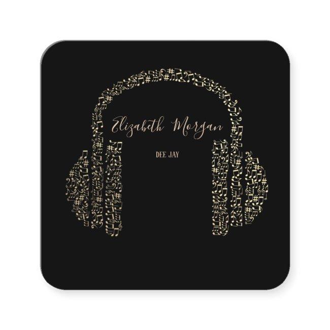 Elegant Gold Music Notes Headphone DJ Square