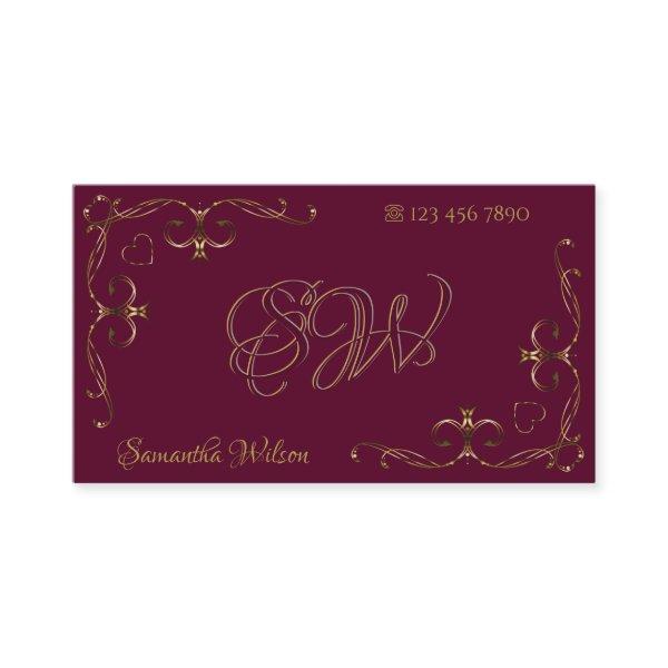 Elegant Gold Ornate Corners Burgundy with Initials
