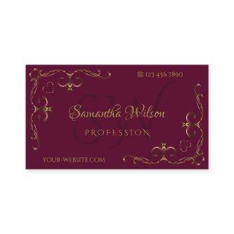 Elegant Gold Ornate Corners with Initials Burgundy