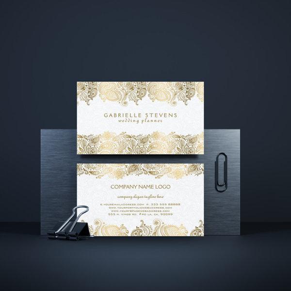 Elegant gold paisley on white wedding planner