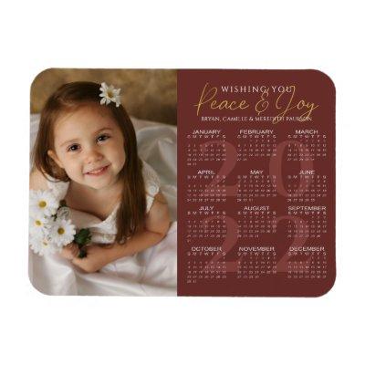 Elegant Gold PEACE and JOY 2022 Calendar Photo Magnet
