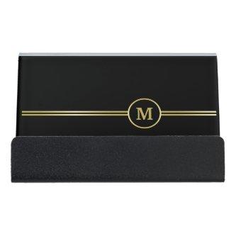 Elegant gold Personalized  Monogram on black  Desk  Holder