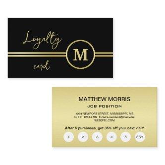 Elegant gold Personalized  Monogram on black  Loyalty Card