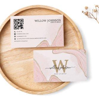 Elegant Gold Pink Glitter QR Code Modern Monogram