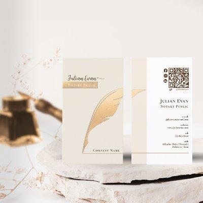 Elegant Gold quill pen Ivory Notary Public Qr Code