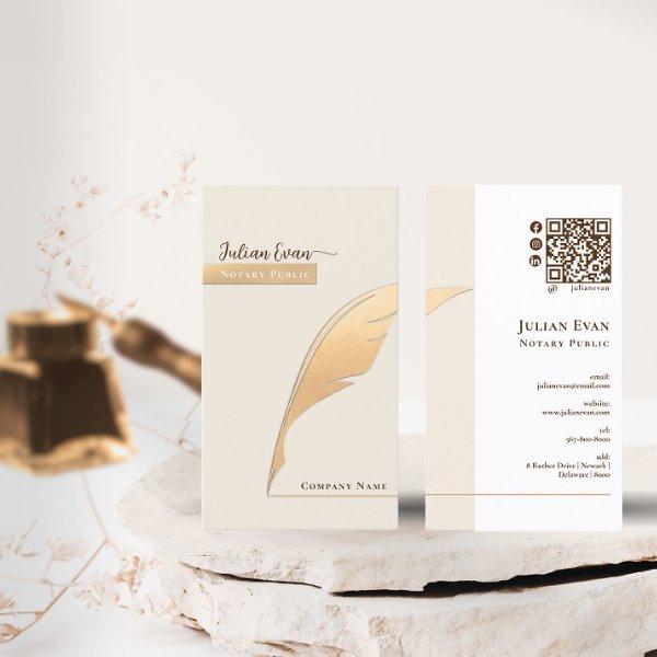 Elegant Gold quill pen Ivory Notary Public Qr Code
