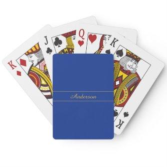 Elegant Gold Script on Navy Blue Background Poker Cards