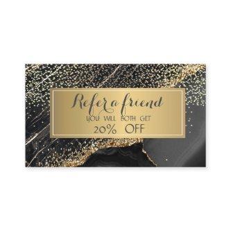Elegant Gold Sequins,Frame Black Marble  Referral Card