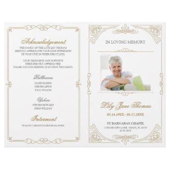 Elegant Gold Swirl Funeral Program | Edit Color Flyer
