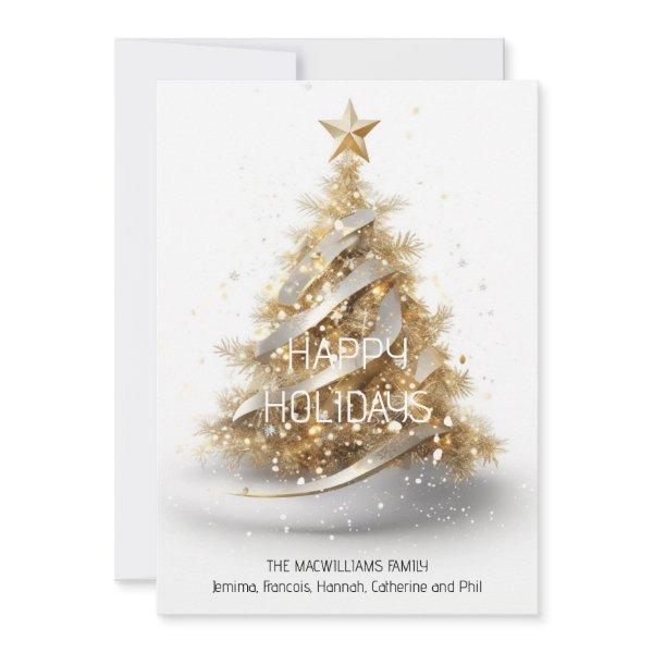 Elegant gold white Christmas tree happy holidays Holiday Card