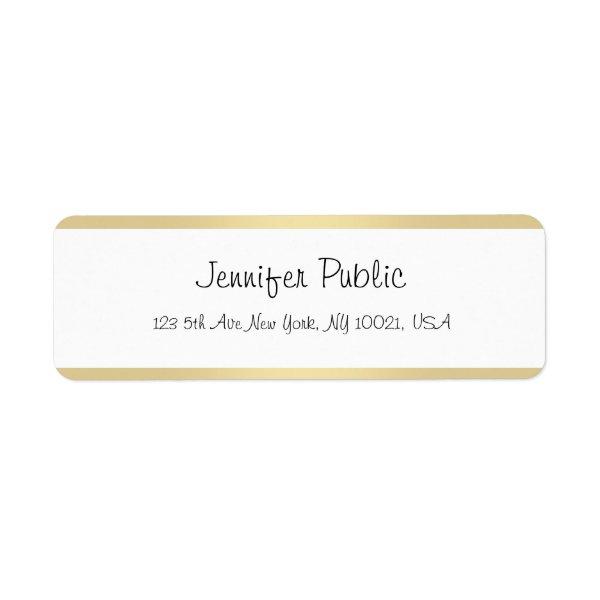 Elegant Gold White Hand Script Name Simple Modern Label