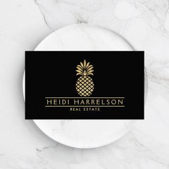 Elegant Golden Pineapple Logo on Black