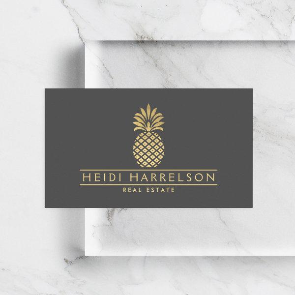 Elegant Golden Pineapple Logo on Gray