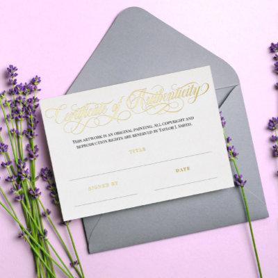 Elegant Golden Swirls Certificate of Authenticity Foil Invitation