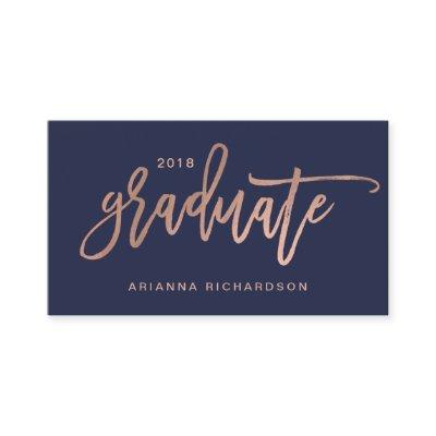 Elegant Graduate Navy Blue Photo Insert Name Card