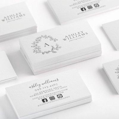 Elegant Gray Monogram Floral Crest Professional
